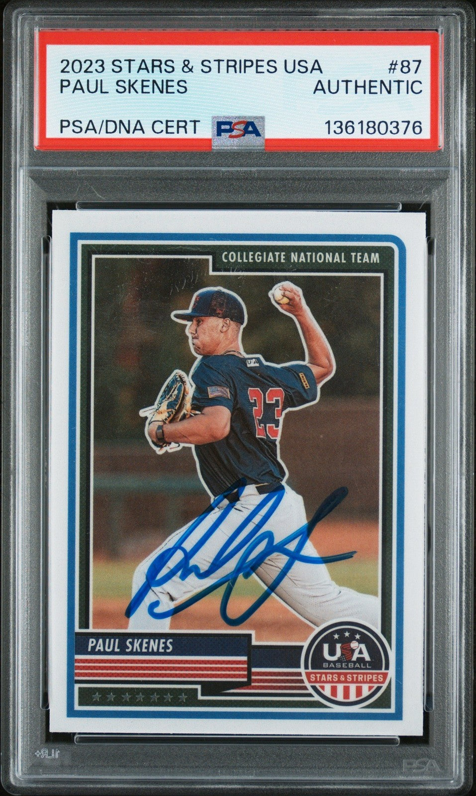 Graded 2023 Stars & Stripes USA Paul Skenes #87 RC Card PSA AUTH Auto
