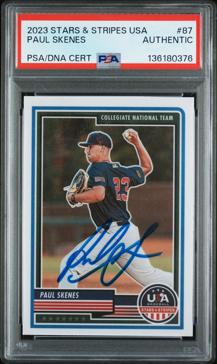 Graded 2023 Stars & Stripes USA Paul Skenes #87 RC Card PSA AUTH Auto