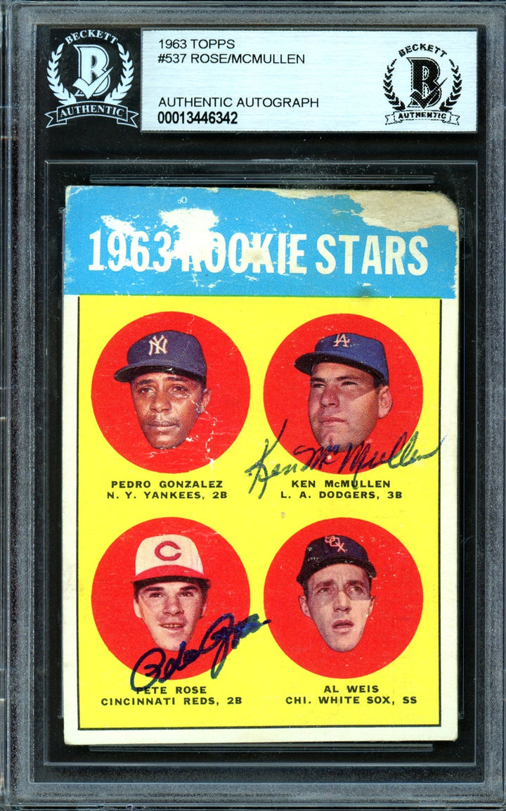 Pete Rose Signed 1963 Topps RC 537 Reds Ken McMullen Beckett #13446342