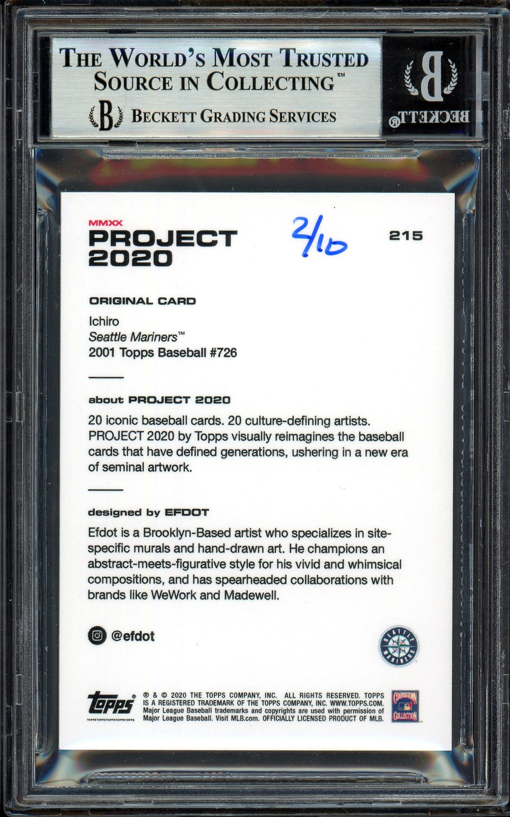 Ichiro Suzuki Auto Topps Project 2020 Efdot Card 215 Mariners Silver /10 Beckett