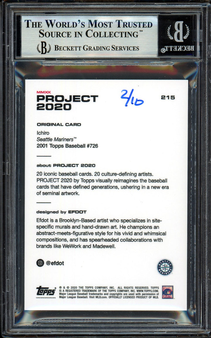 Ichiro Suzuki Auto Topps Project 2020 Efdot Card 215 Mariners Silver /10 Beckett