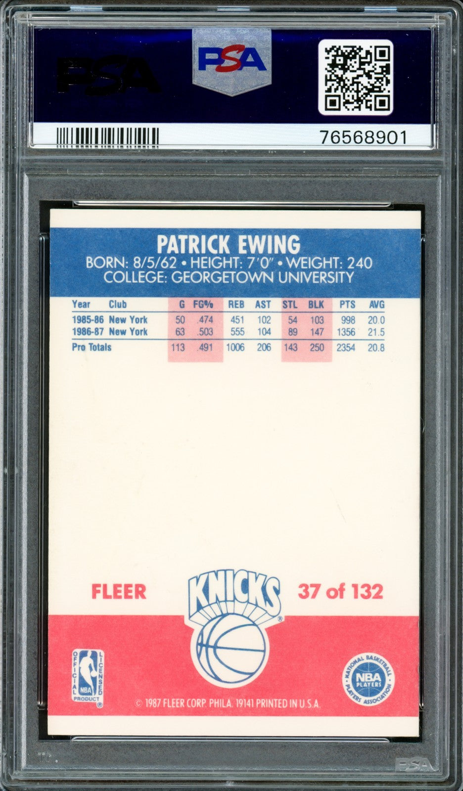 Patrick Ewing Signed 1987-88 Fleer Card #37 New York Knicks PSA6 Auto 10 PSA/DNA