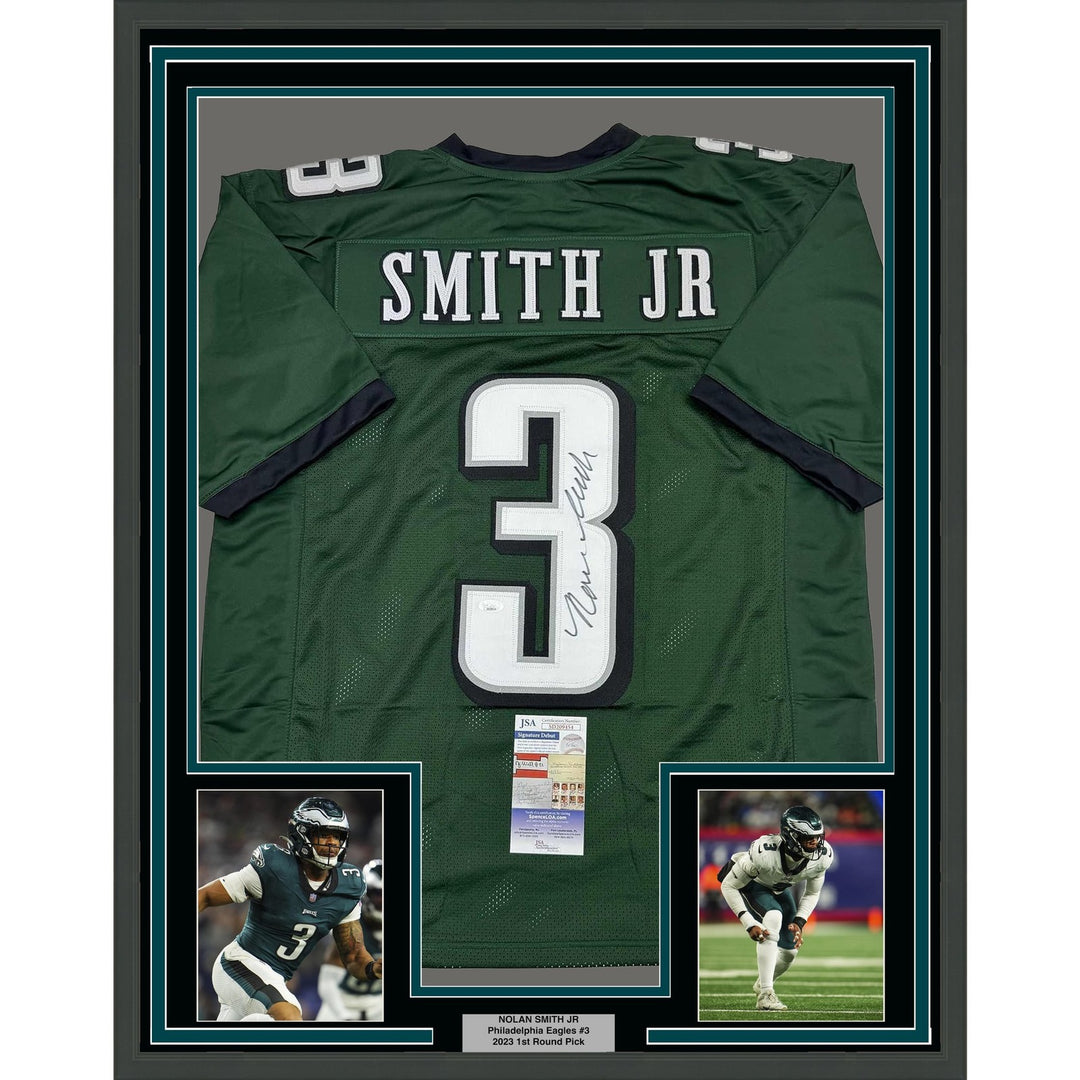 Framed Signed Nolan Smith Jr 35x39 Philadelphia Green Jersey JSA COA