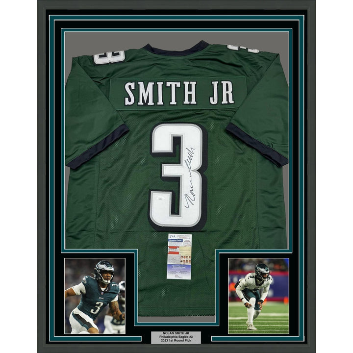 Framed Signed Nolan Smith Jr 35x39 Philadelphia Green Jersey JSA COA
