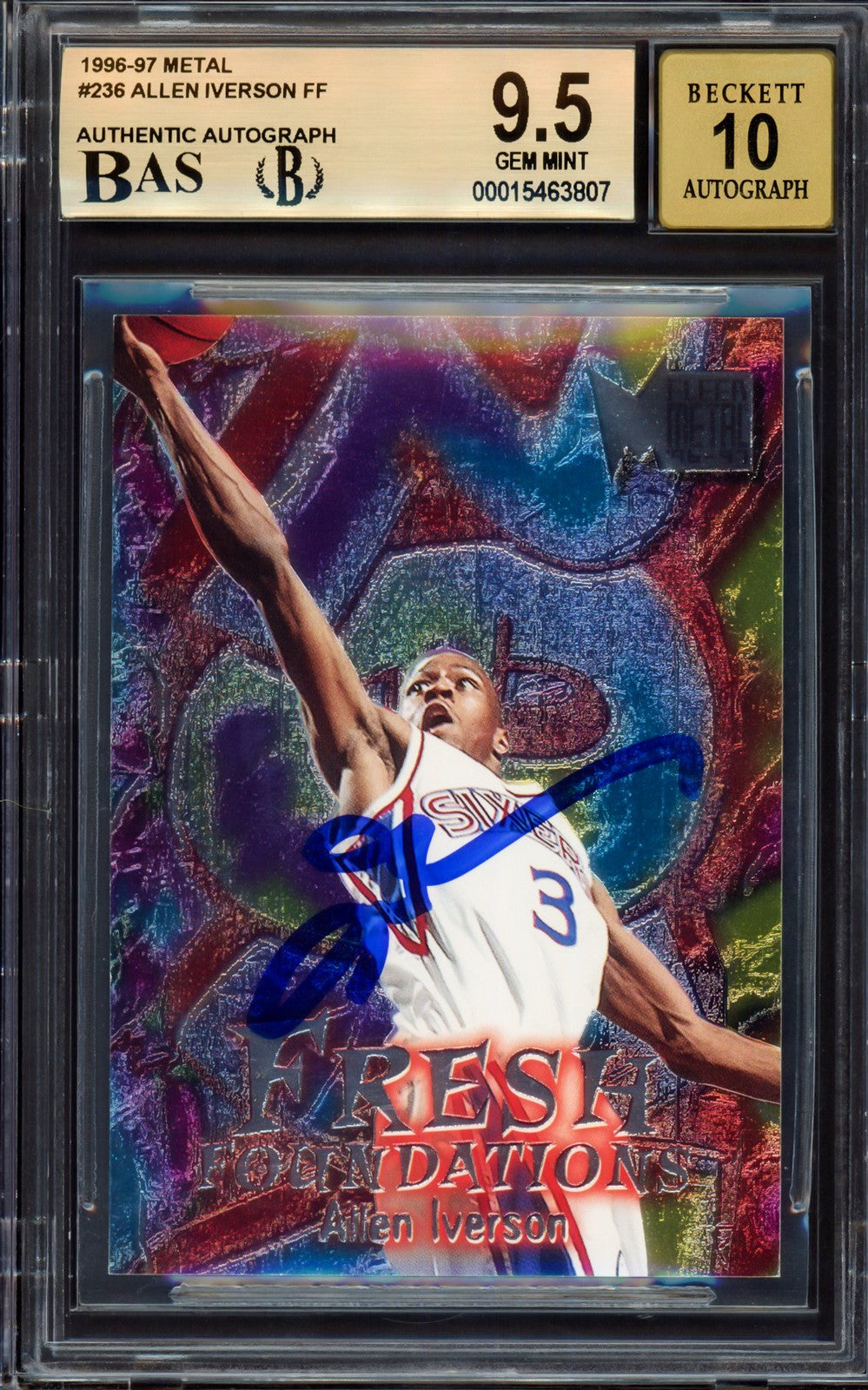 Allen Iverson Auto Signed 1996-97 Metal RC 236 76ers BGS 9.5 Auto GM 10 Beckett