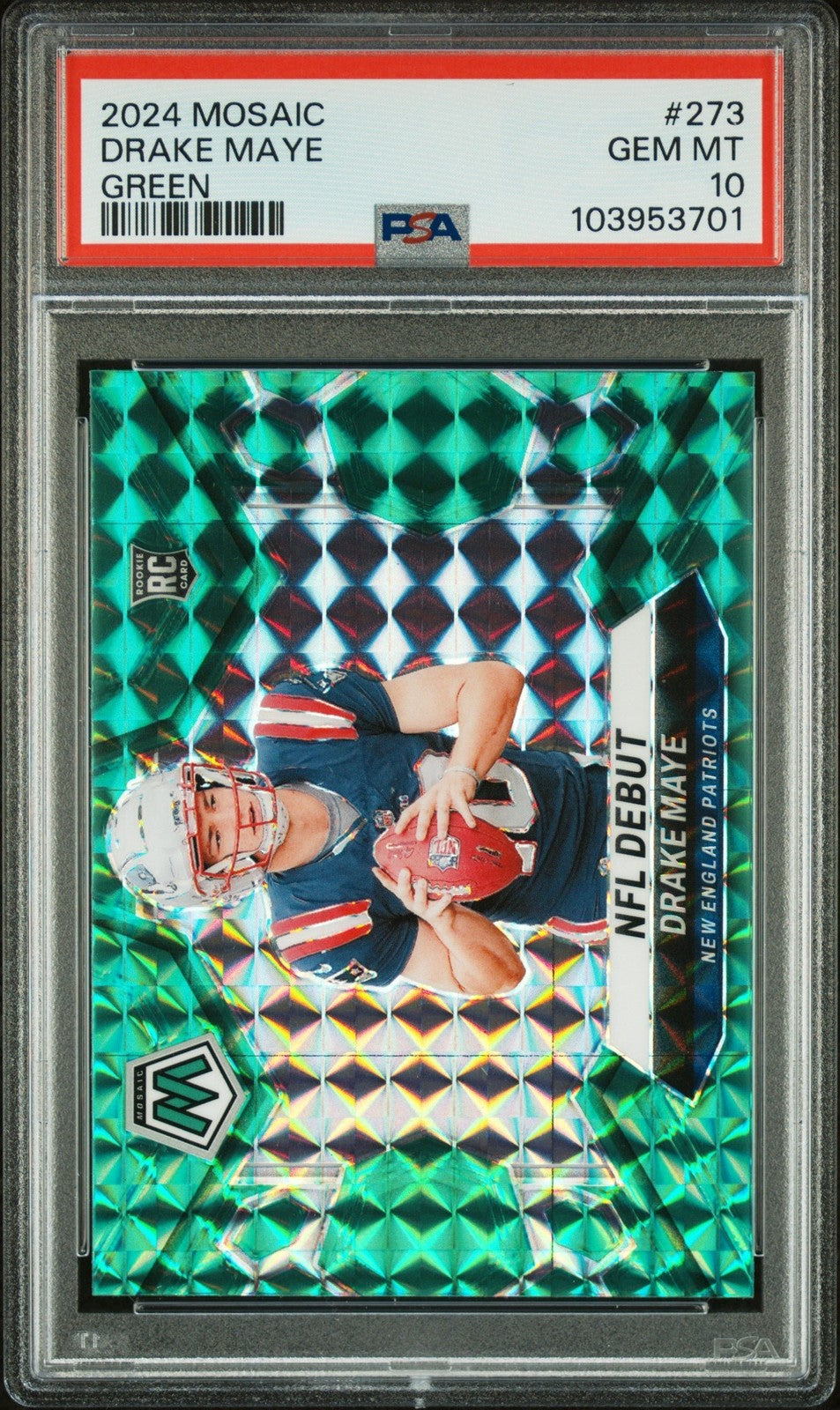 Graded 2024 Panini Mosaic Drake Maye #273 Green Rookie Card PSA 10