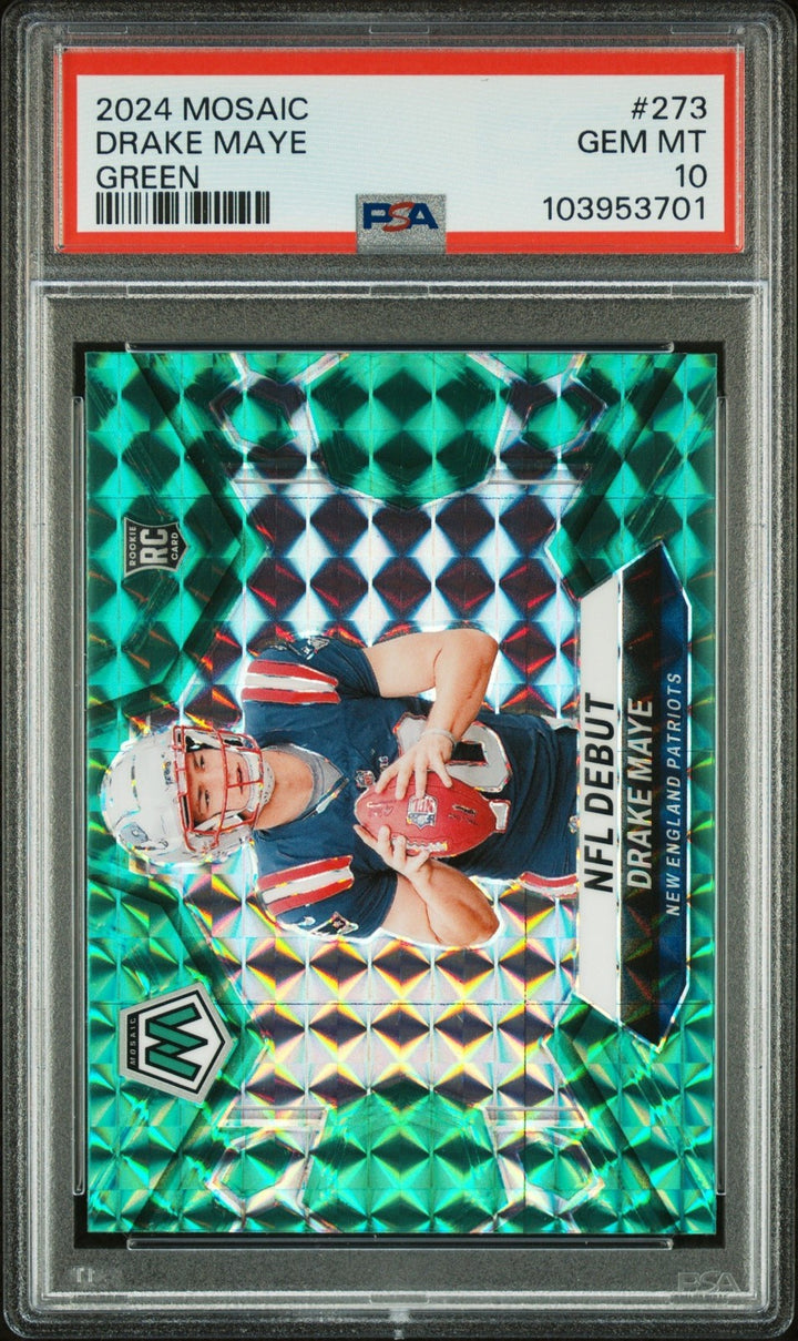 Graded 2024 Panini Mosaic Drake Maye #273 Green Rookie Card PSA 10