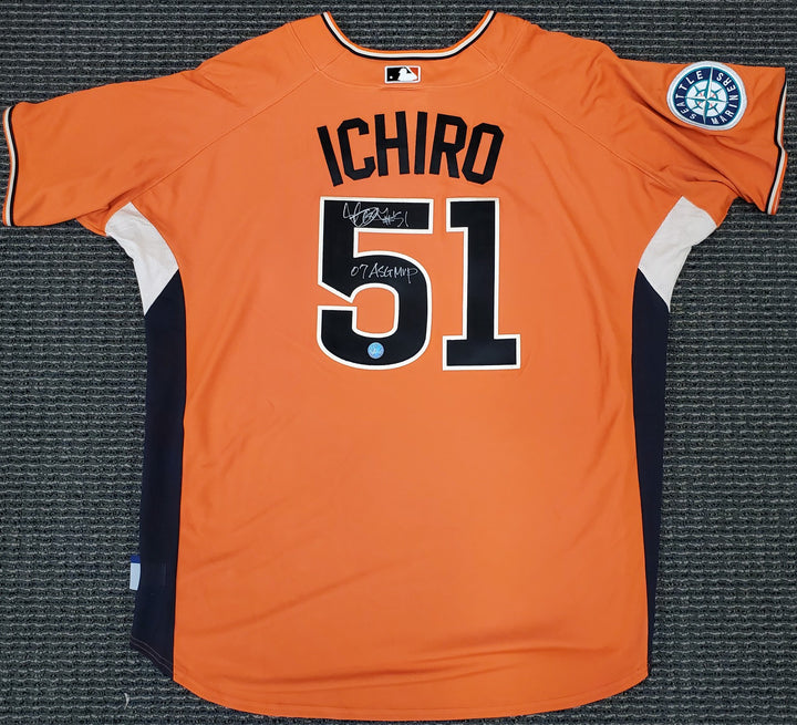 Mariners Ichiro Suzuki Auto Orange Majestic 2007 All-Star Game Jersey 07 ASG MVP