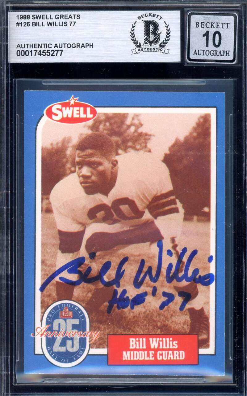 Bill Willis Gem Mint 10 Beckett BAS Signed 1988 Swell Greats Autographed
