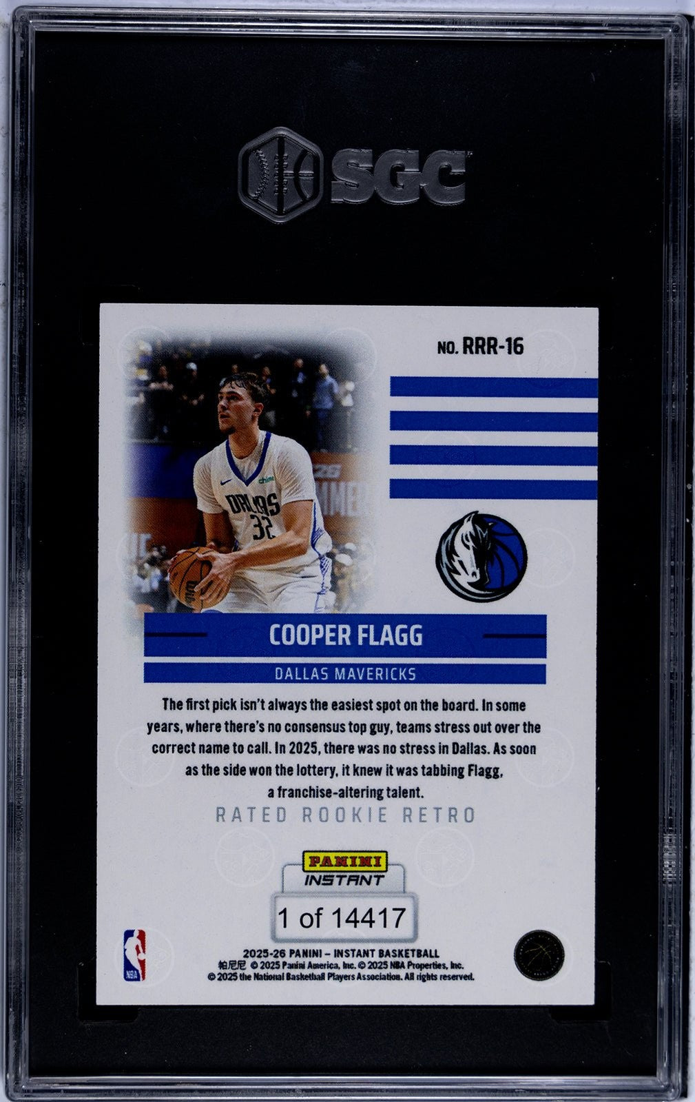 Graded 2025 Panini Instant Cooper Flagg #RRR16 Rated RC Retro Card SGC 10