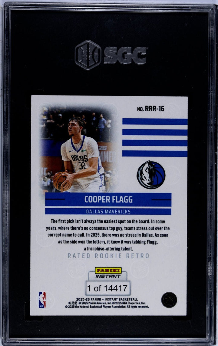Graded 2025 Panini Instant Cooper Flagg #RRR16 Rated RC Retro Card SGC 10