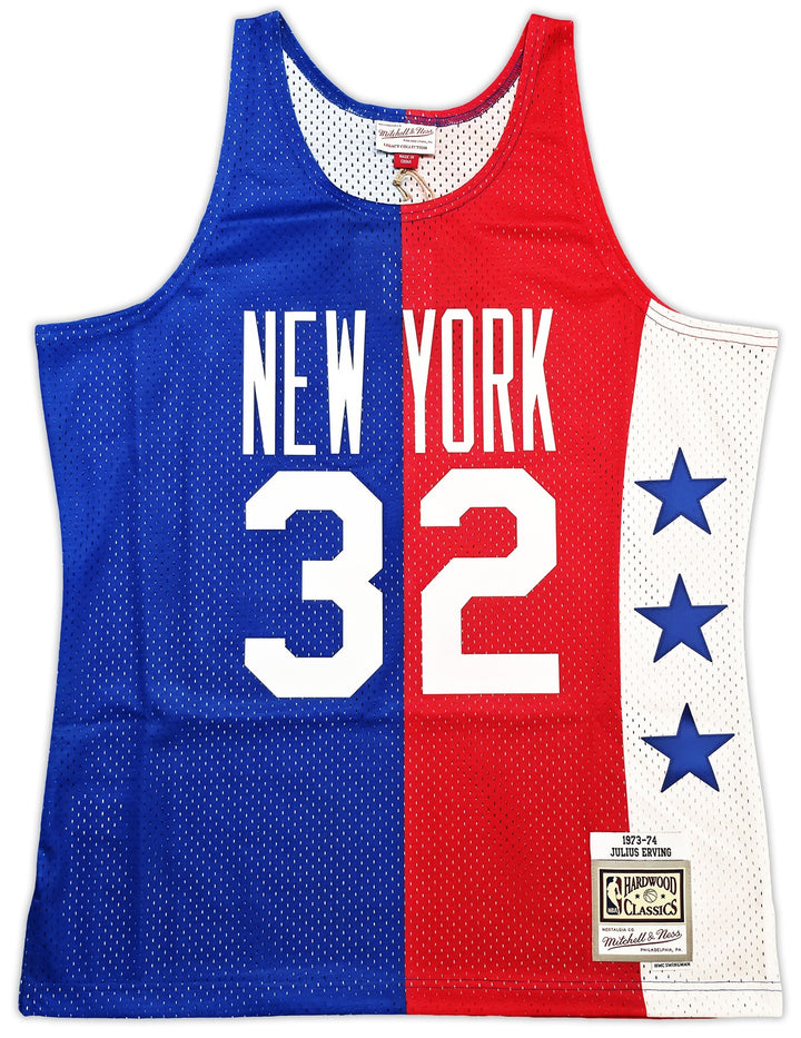 Nets Julius Dr J Erving Auto Red Blue Mitchell Ness 73-74 Swingman Jersey L BAS