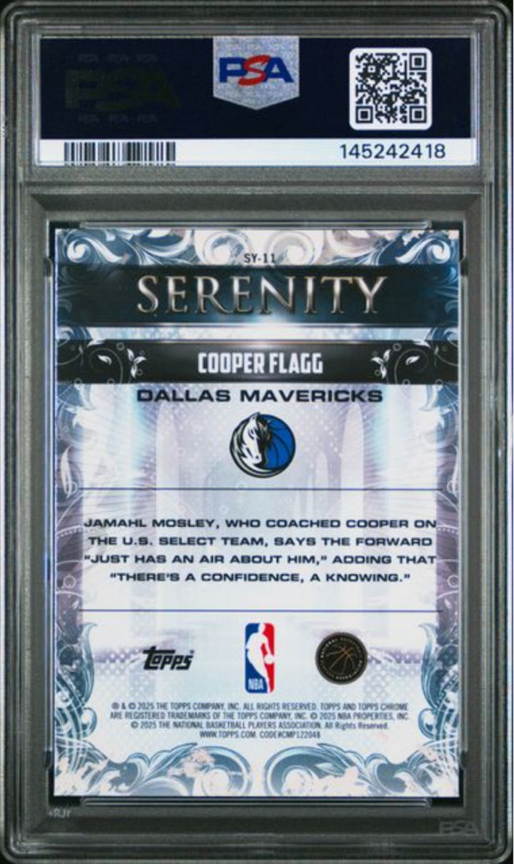 Graded 2025 Topps Chrome Cooper Flagg #SY11 Serenity RC Basketball Card PSA 10
