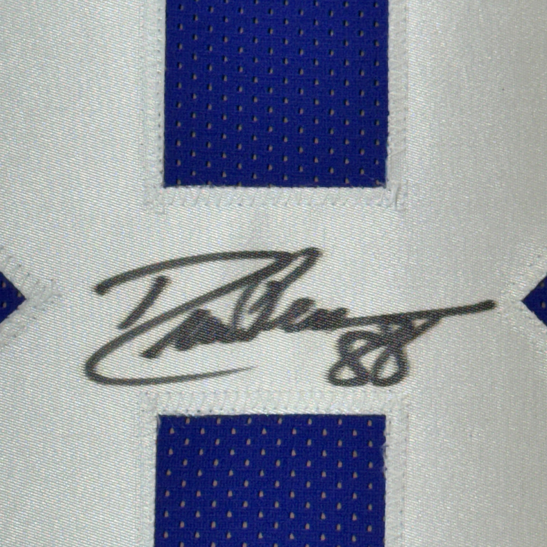 FRAMED Autographed/Signed DREW PEARSON 33x42 Dallas Blue Football Jersey JSA COA