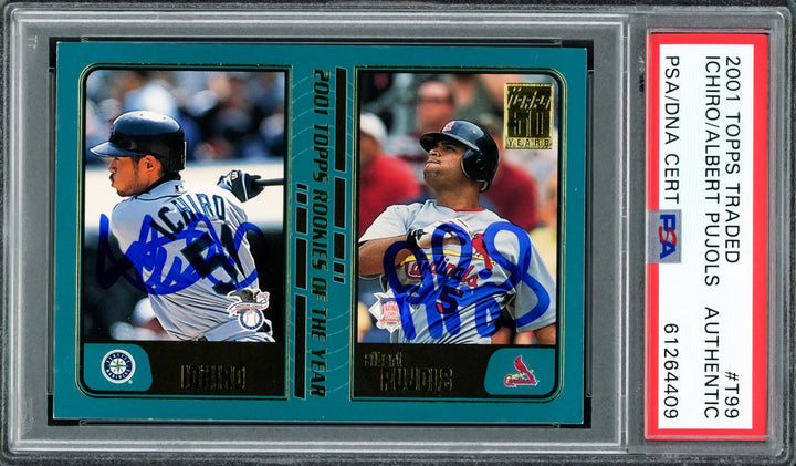 Albert Pujols & Ichiro Suzuki Signed 2001 Topps Traded RC T99 PSA/DNA #61264409