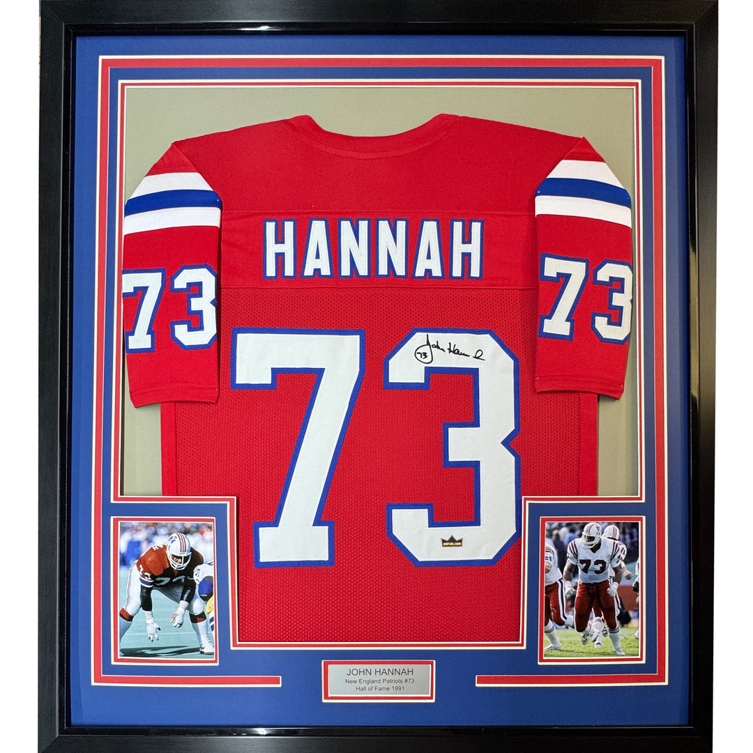Framed Facsimile Autographed John Hannah 33x42 Red Reprint Laser Auto Jersey