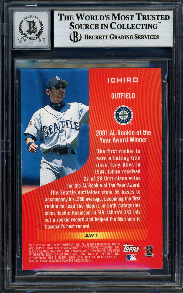Ichiro Suzuki Signed 2002 Topps Total 2001 Award Winner Card AW1 Sig 10 Beckett