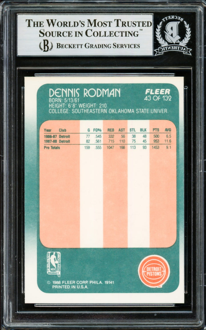 Dennis Rodman Autographed Signed 1988-89 Fleer RC 43 Detroit Pistons Beckett