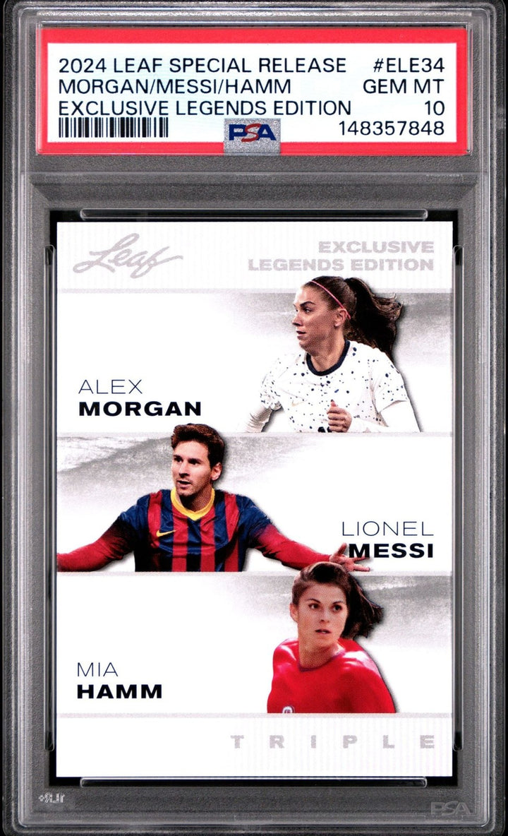 Graded 2024 Leaf Special Lionel Messi Alex Morgan/Hamm #ELE34 Card PSA 10