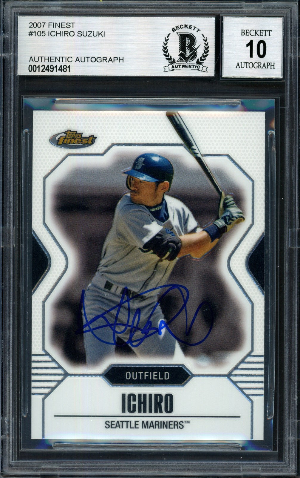 Ichiro Suzuki Auto 2007 Topps Finest Card 105 Mariners Auto 10 Beckett #12491481