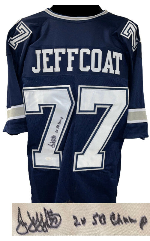 Jim Jeffcoat signed Navy Custom Stitched Pro Style Jersey #77 2X SB Champ- JSA
