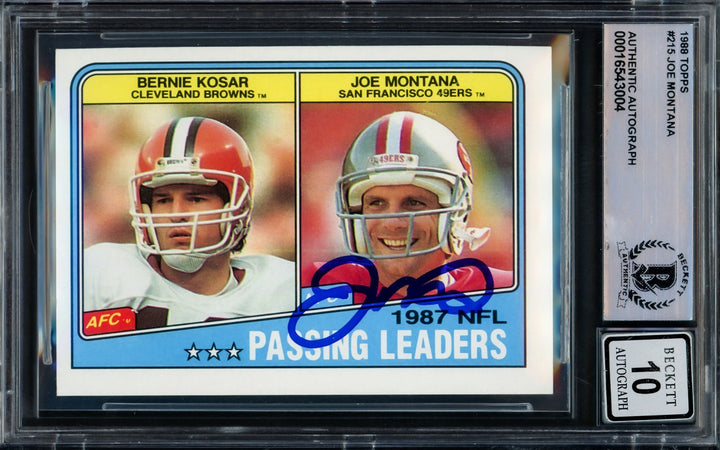 Joe Montana Signed 1988 Topps Card 215 San Francisco 49ers Auto GM 10 Beckett