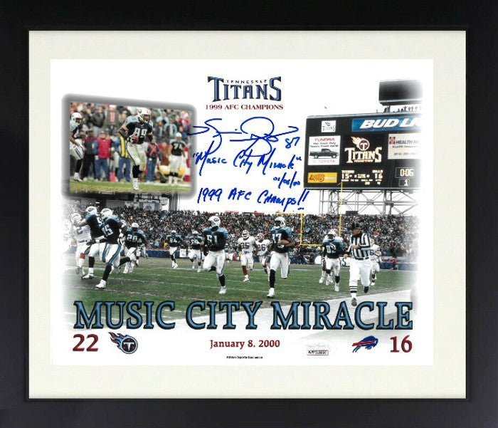 Kevin Dyson signed Titans 16X20 Photo Framed MUSIC CITY MIRACLE 3-stat insc- JSA