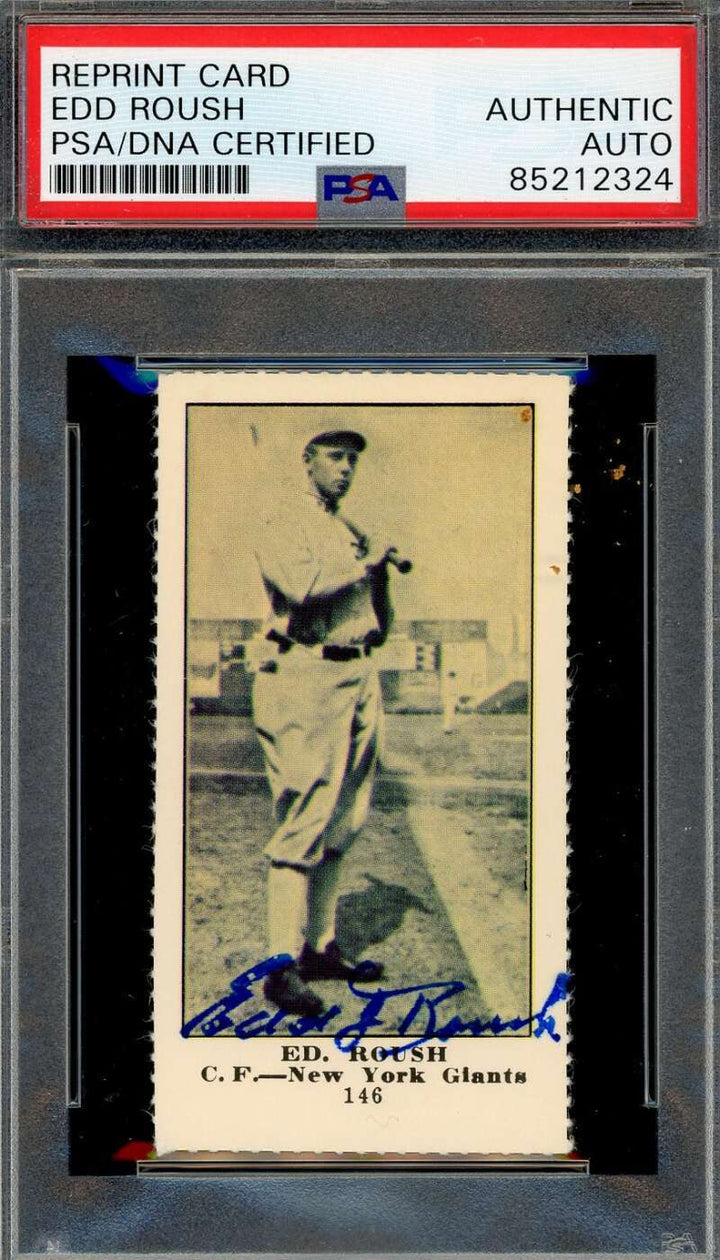 Edd Roush PSA DNA Signed 1916 Famous Barr Dover Reprint Autograph