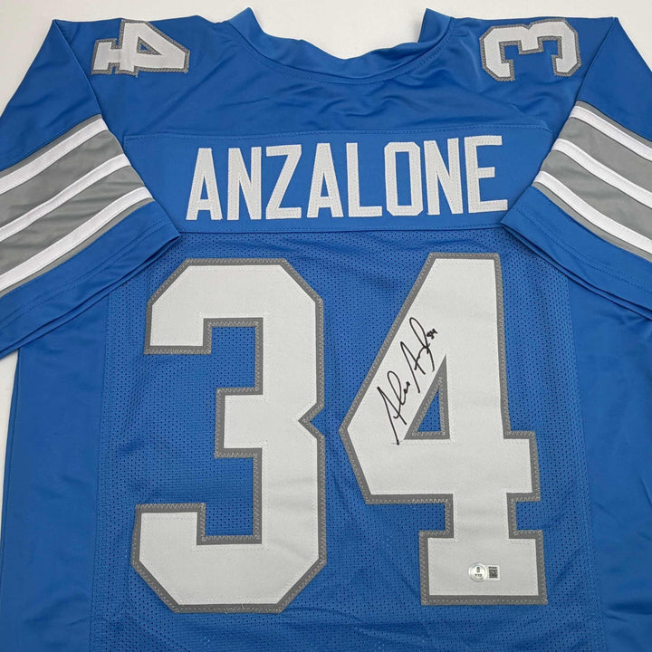 Autographed/Signed Alex Anzalone Detroit Blue Jersey Beckett BAS COA