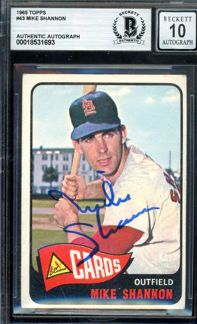 Mike Shannon Gem Mint 10 Beckett BAS Signed 1965 Topps Autograph Cardinals