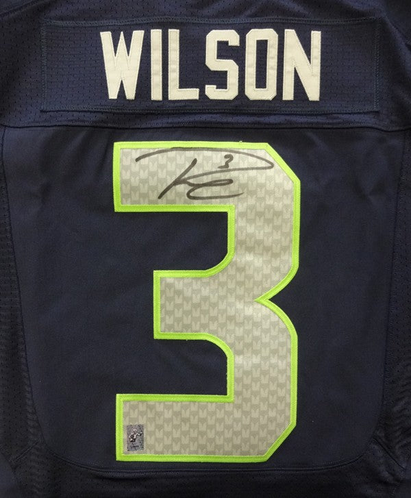 Seattle Seahawks Russell Wilson Signed Blue Nike Elite Jersey Size 44 RW Holo