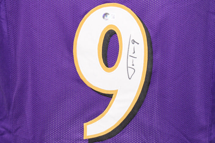 Justin Tucker Autographed/Signed Pro Style Purple XL Jersey Beckett 39567