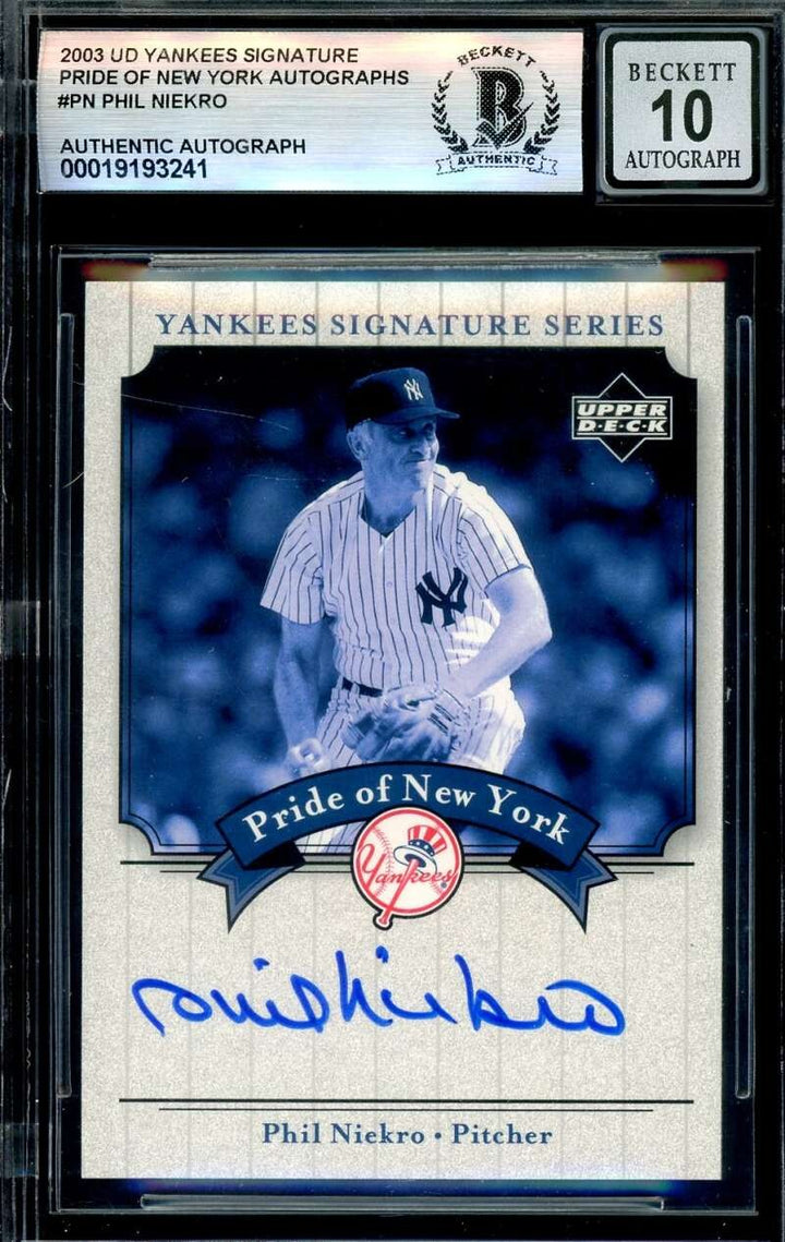 Phil Niekro Gem Mint 10 Beckett BAS Signed 2003 Upper Deck Yankees Series Auto