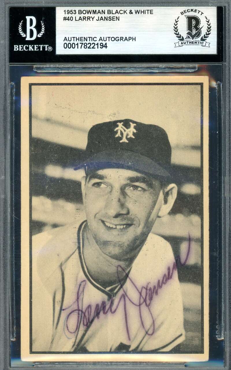 Larry Jansen Beckett BAS Signed 1953 Bowman Black & White Autograph