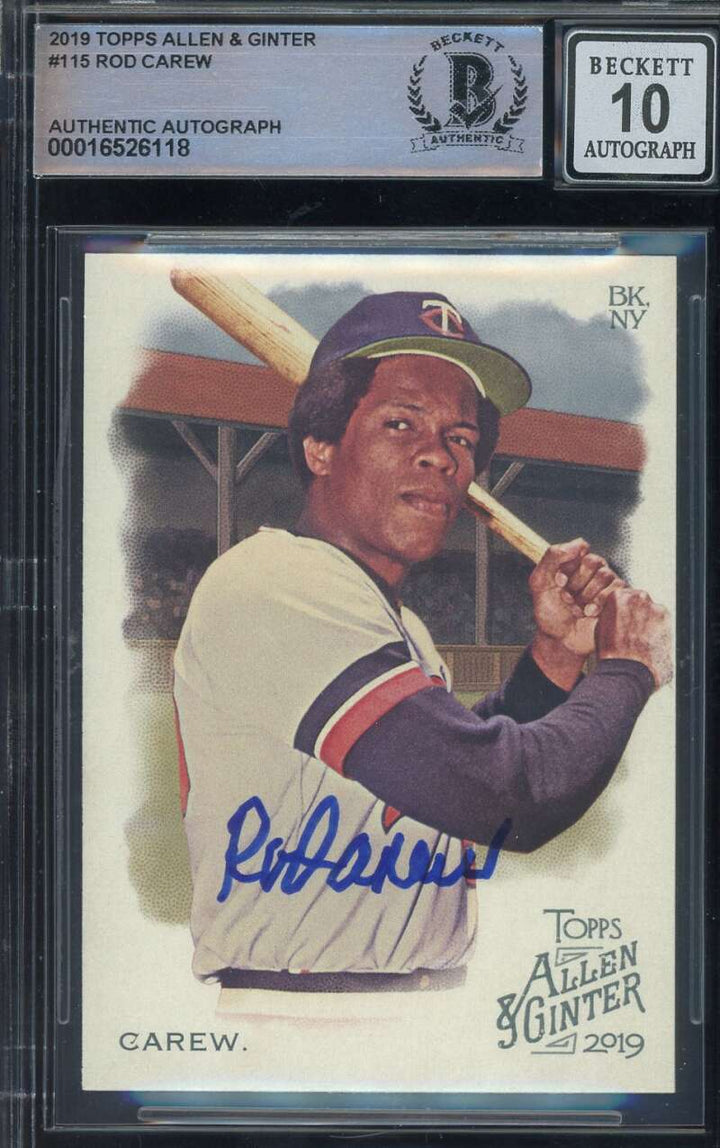 Rod Carew Gem Mint 10 Beckett BAS Signed 2019 Topps Allen and Ginter Autographed