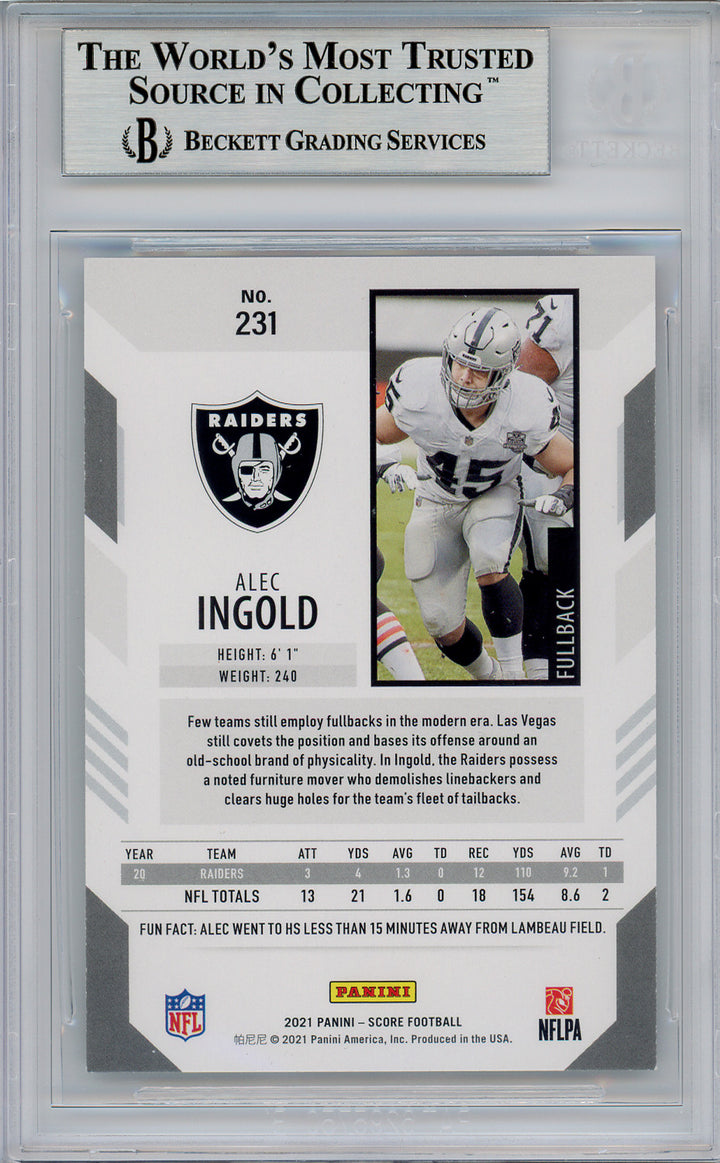 2021 Score #231 Alec Ingold Signed BAS Las Vegas Raiders Autographed