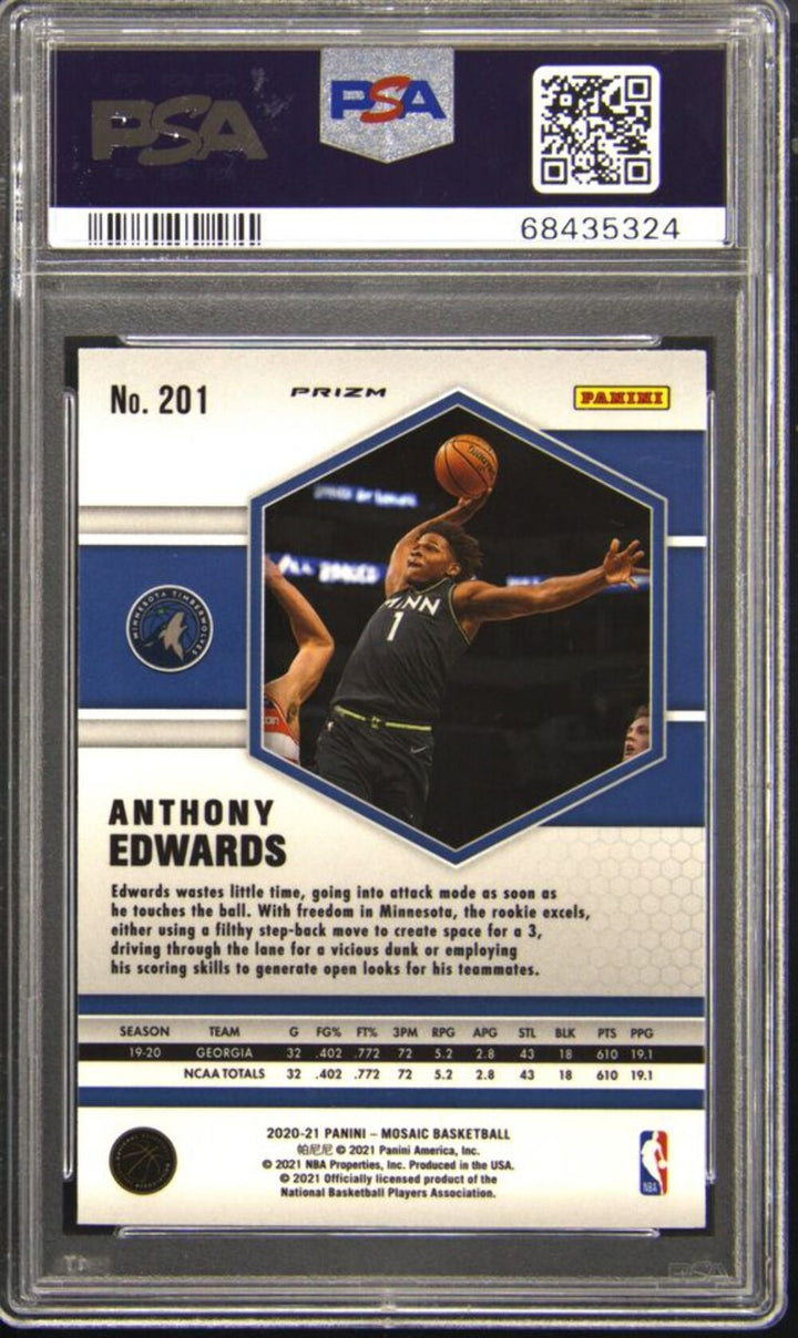 Graded 2020 Mosaic Anthony Edwards #201 Green Mosaic RC Basketball Card PSA 10