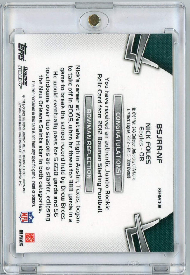 2012 Bowman Sterling Blue Refractor Nick Foles #BSJRRNF /99 Relic Rookie Card