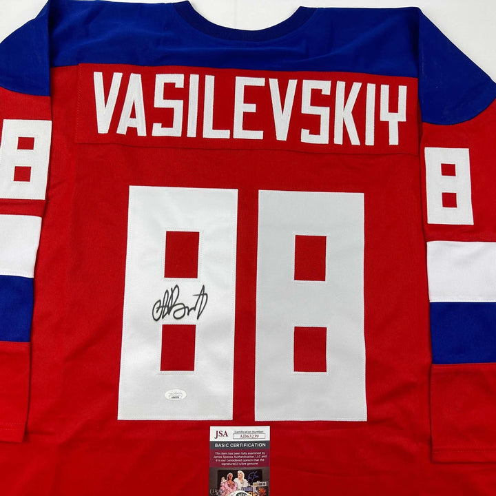 Signed Andrei Vasilevskiy Team Russia Red Olympics Jersey JSA COA