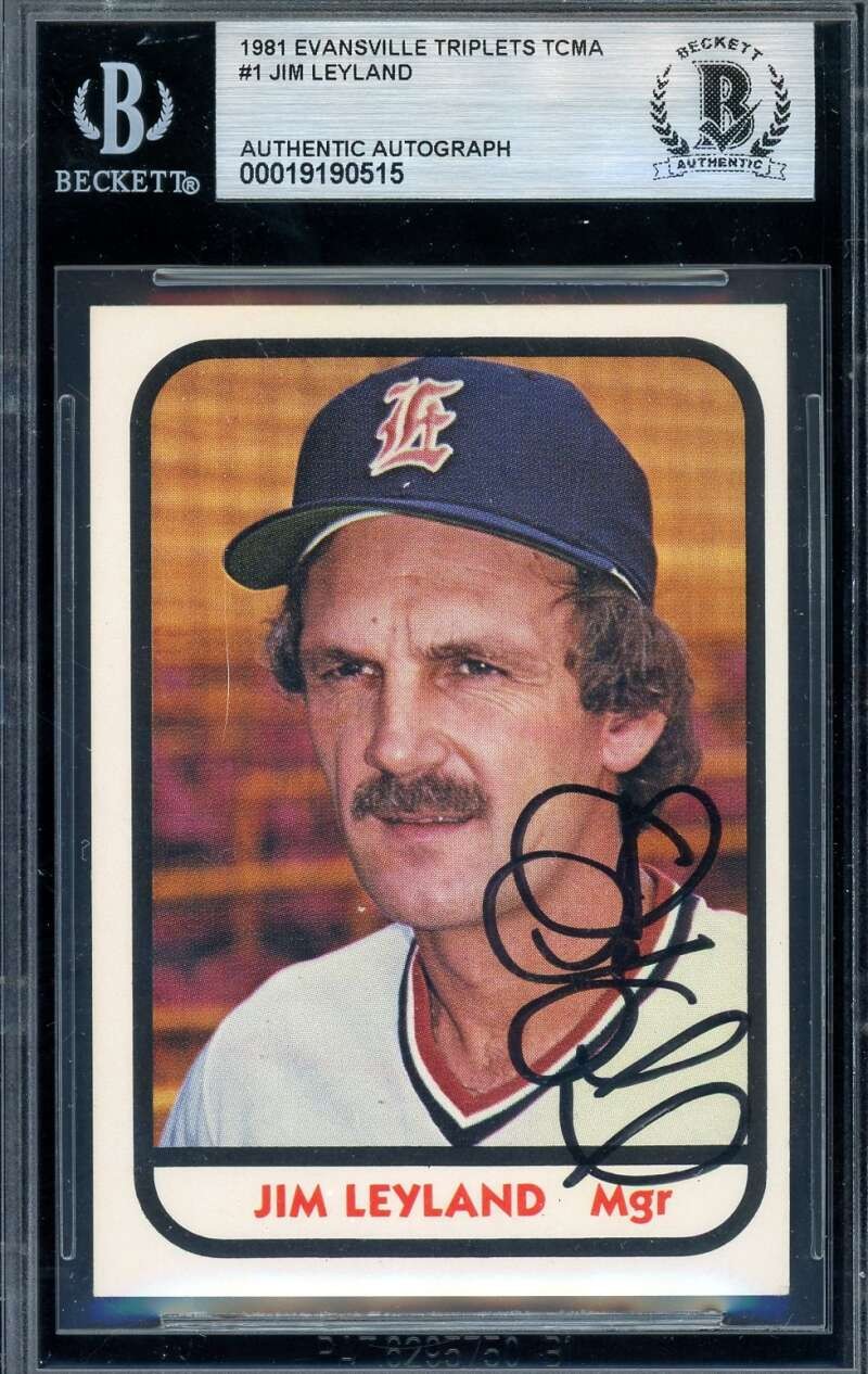 Jim Leyland Beckett BAS Signed 1981 Evansville Triplets TCMA Rookie Autograph