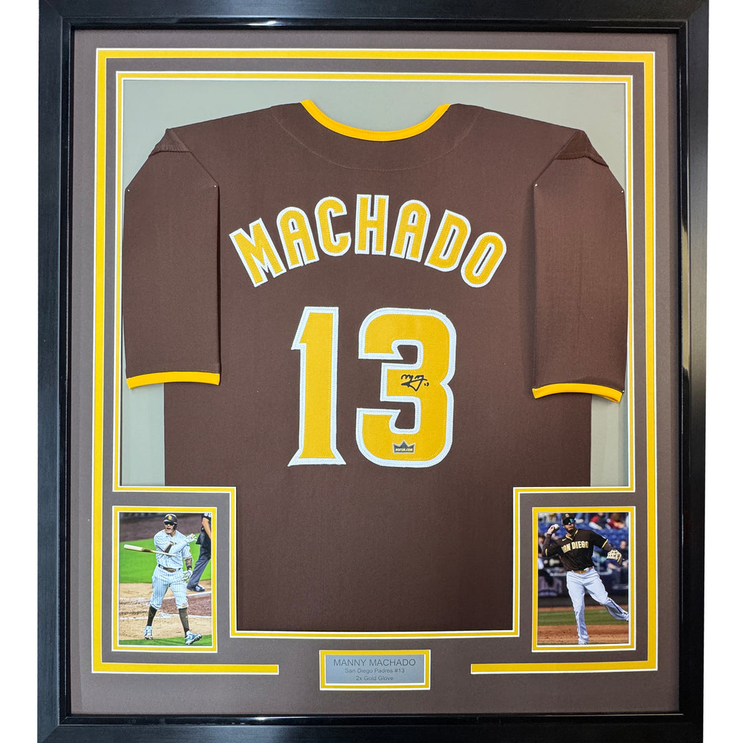 Framed Facsimile Autographed Manny Machado 33x42 Brown Reprint Laser Auto Jersey