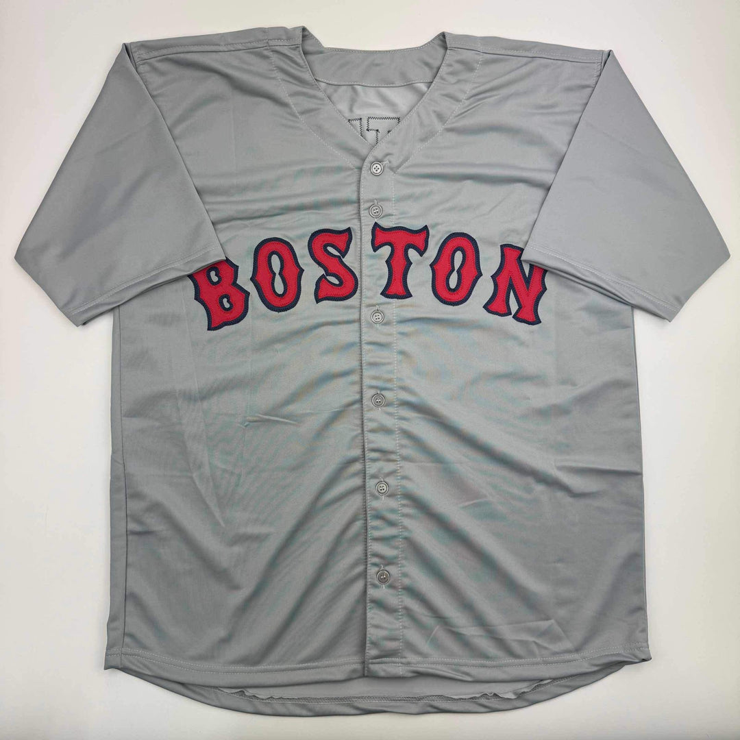 Autographed/Signed Pedro Martinez Boston Grey Baseball Jersey Beckett BAS COA
