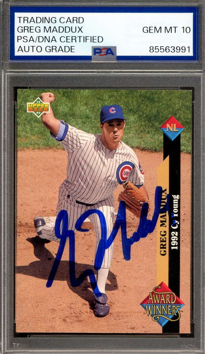 Greg Maddux Gem Mint 10 PSA DNA Signed 1993 Upper Deck Award Winners Autograph