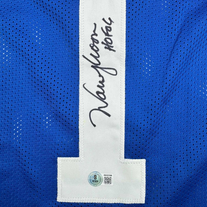 Autographed/Signed Warren Moon HOF 06 Seattle Blue Retro Jersey Beckett COA