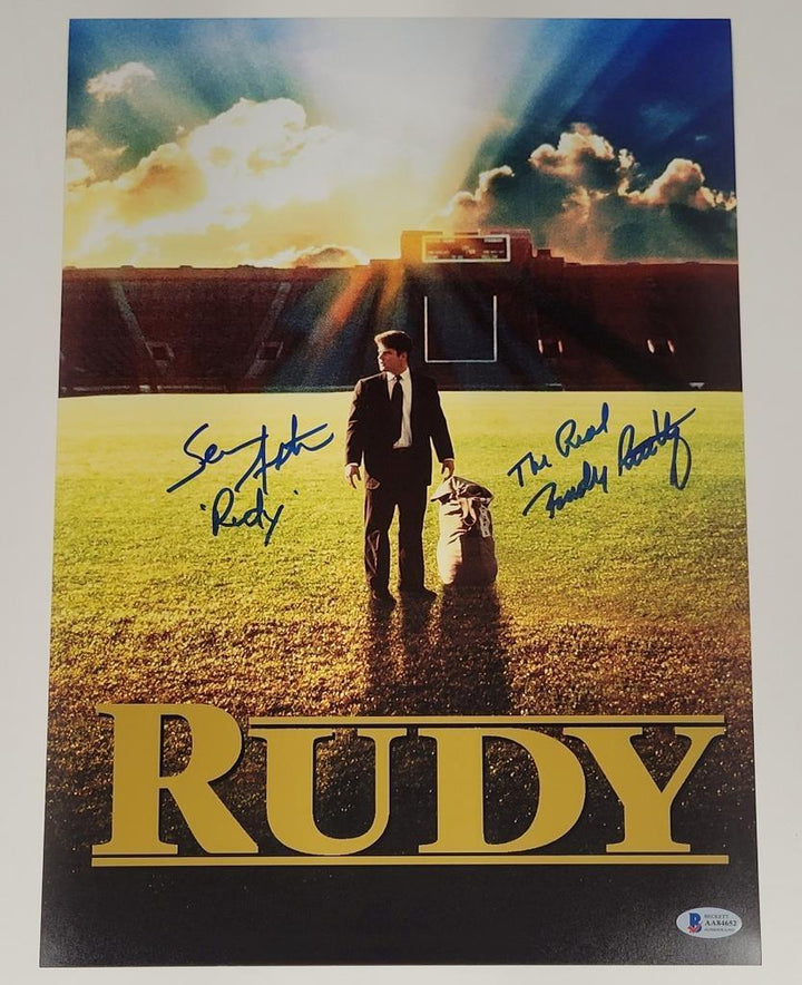 Rudy Ruettiger & Sean Astin signed Rudy 11x17 Movie Poster ~ BAS Witness Holo