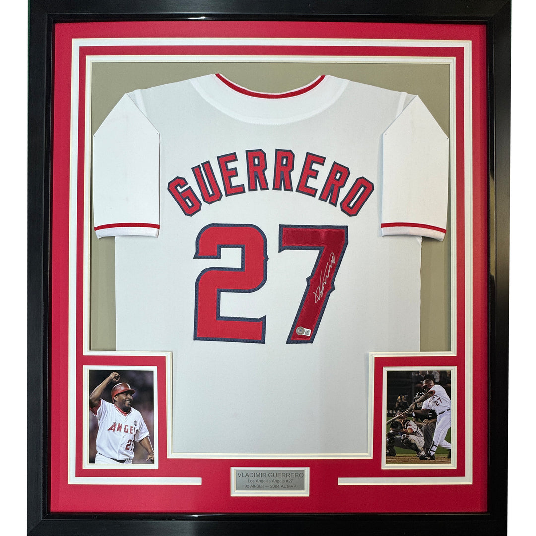 Framed Autographed/Signed Vladimir Vlad Guerrero 33x42 LA White Jersey BAS COA
