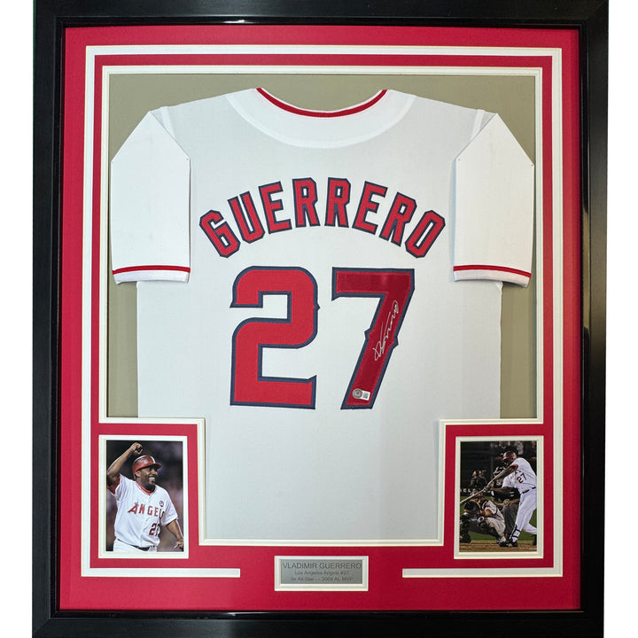 Framed Autographed/Signed Vladimir Vlad Guerrero 33x42 LA White Jersey BAS COA