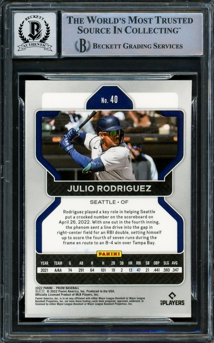 Julio Rodriguez Autographed 2022 Panini Prizm RC Gem 10 Auto Beckett 16339284