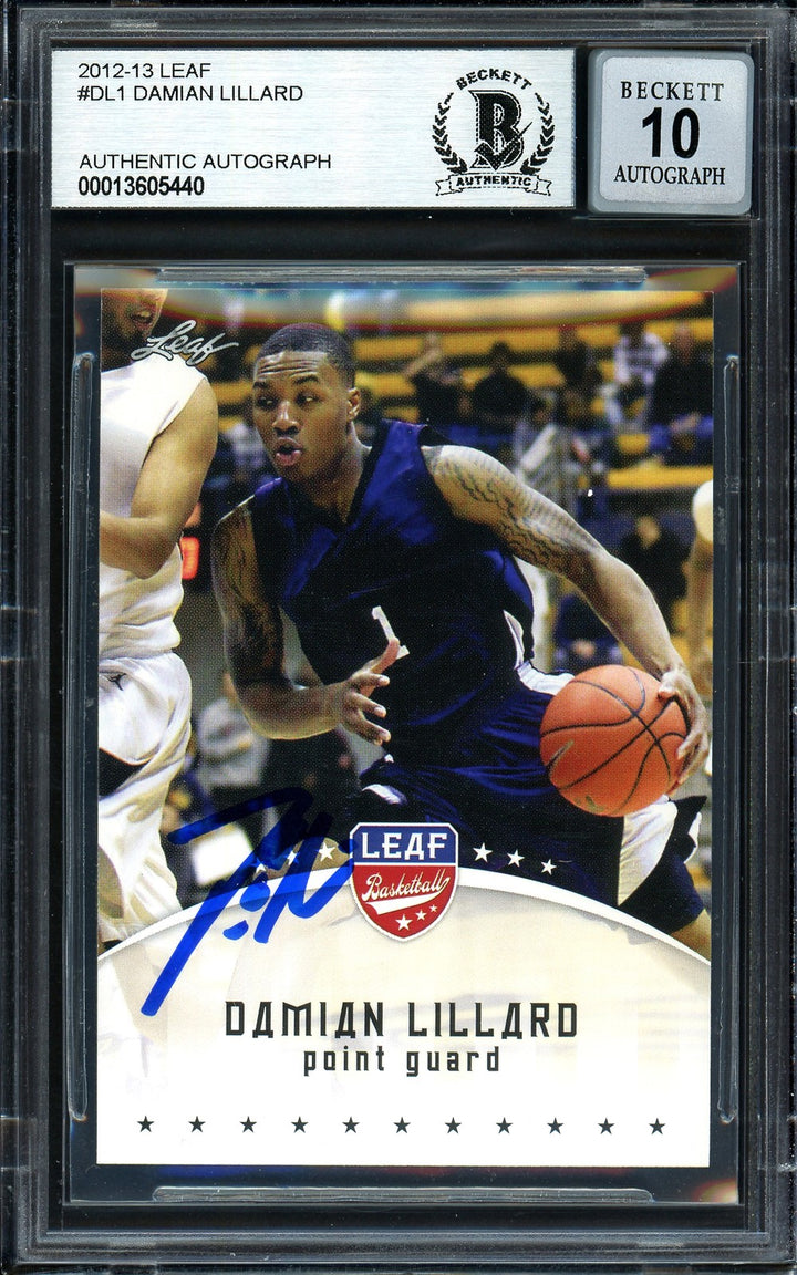 Damian Lillard Auto Signed 2012-13 Leaf RC DL1 Trail Blazers Auto GM 10 Beckett