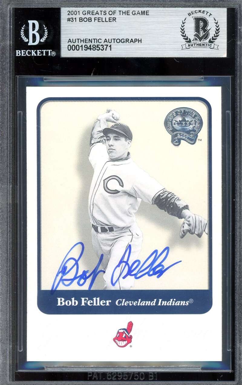 Bob Feller Beckett BAS Signed 2001 Fleer Greats of The Game Autograph
